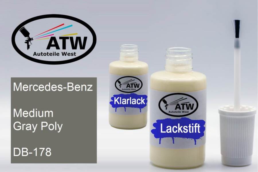 Mercedes-Benz, Medium Gray Poly, DB-178: 20ml Lackstift + 20ml Klarlack - Set, von ATW Autoteile West.